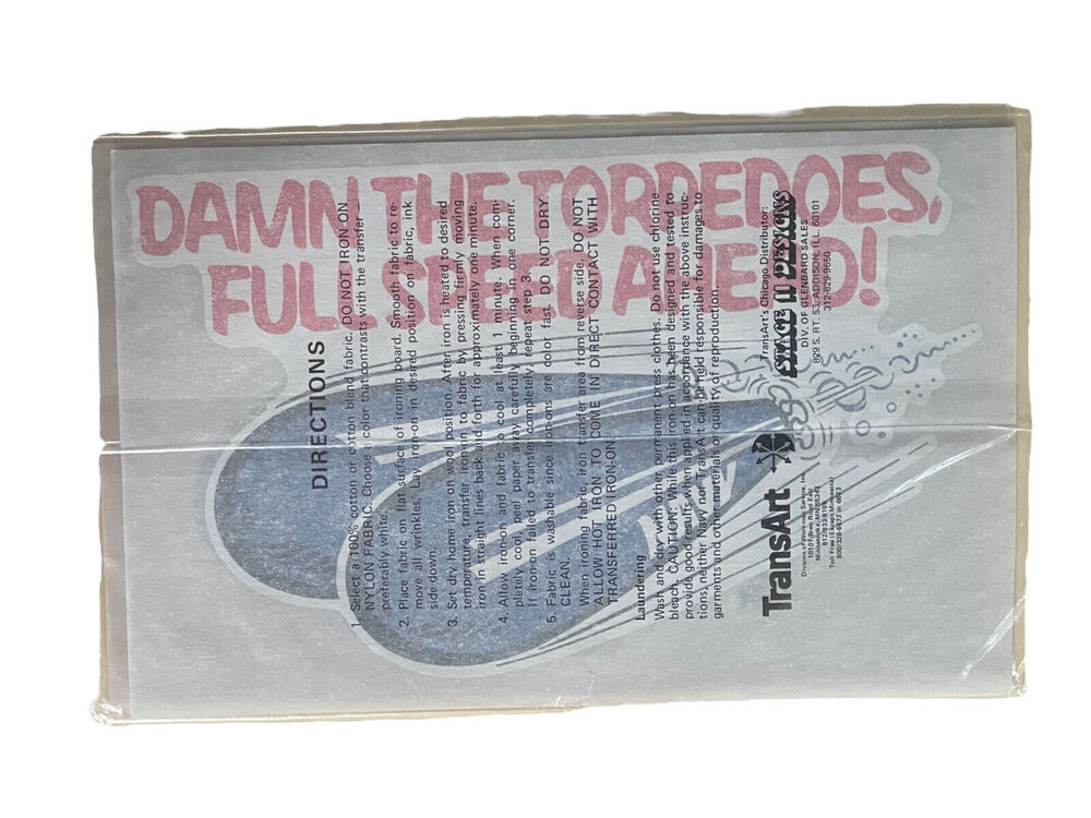 Vtg Navy DAMN THE TORPEDOES FULL SPEED AHEAD Heat Transfer IRON-ON for T-Shirt